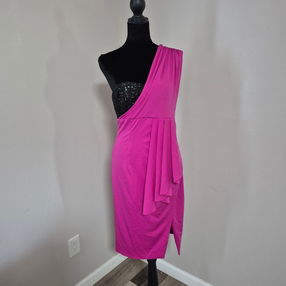 Chiclody Women Fuchsia Pink One Shoulder Sequin Cocktail Dress Size 6